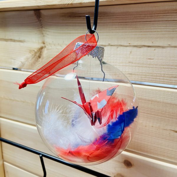 Boule de Noël Origami - Motifs bateaux, Bleu blanc et rouge